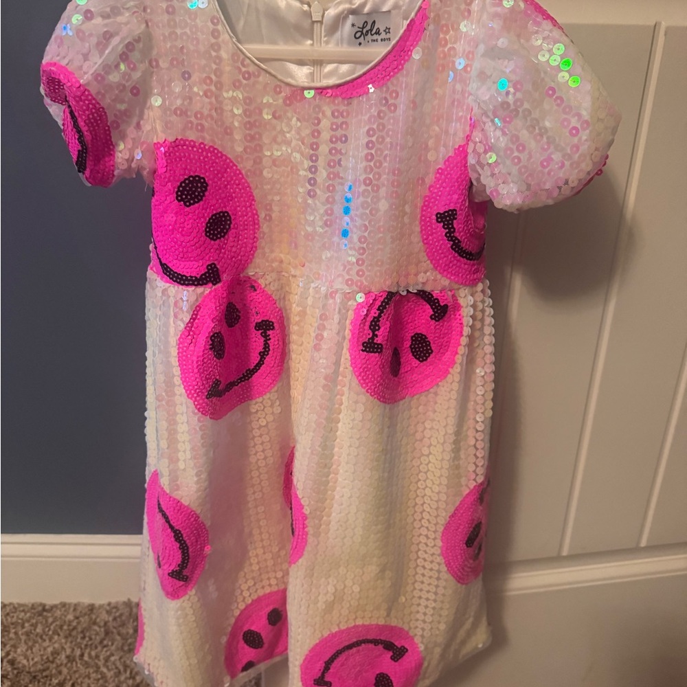 Lola + The Boys Pink Smiley Sequin Dance Dress